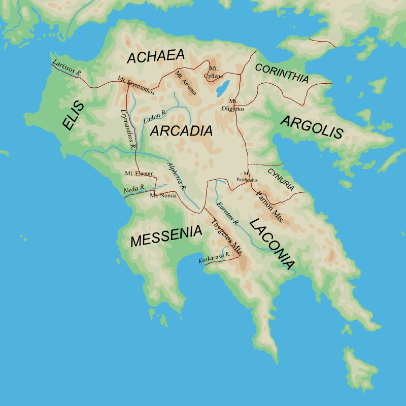 Map of Territory Surrounding Ancient Sparta