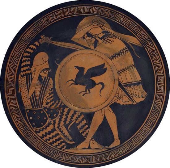 Ancient Kylix hoplite and persian fighting.