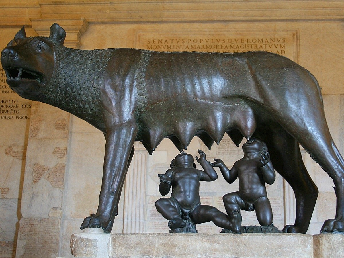 the foundation of rome - the roman she wolf nurturing romulus and remus at the capitoline hill