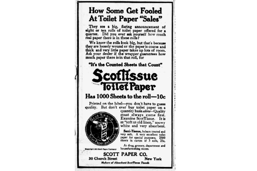 Scott Tissue toilet paper ad from 1915