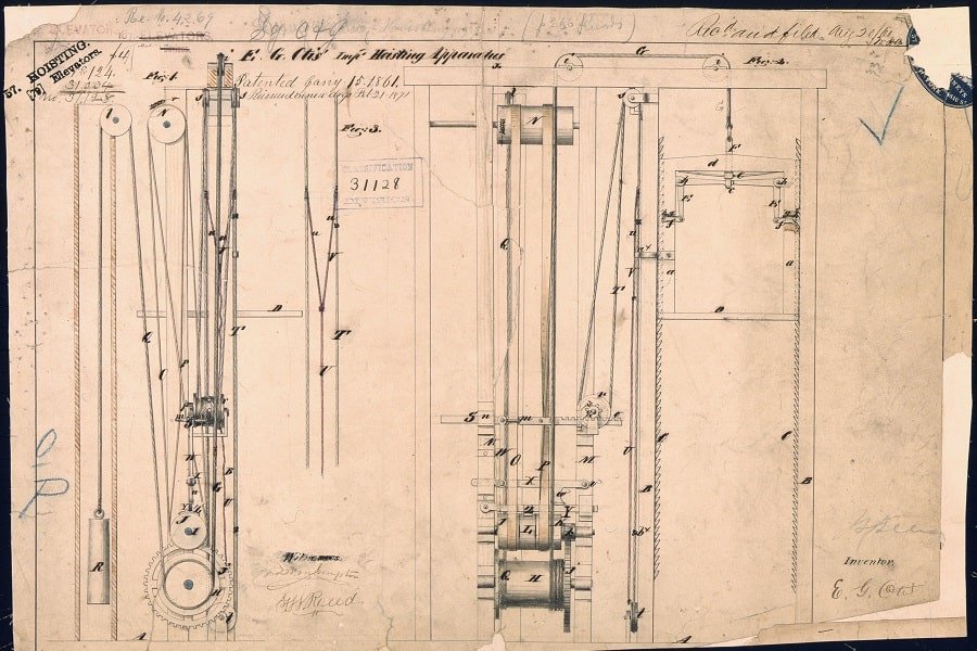 who-invented-the-elevator-elisha-otis-patent-design