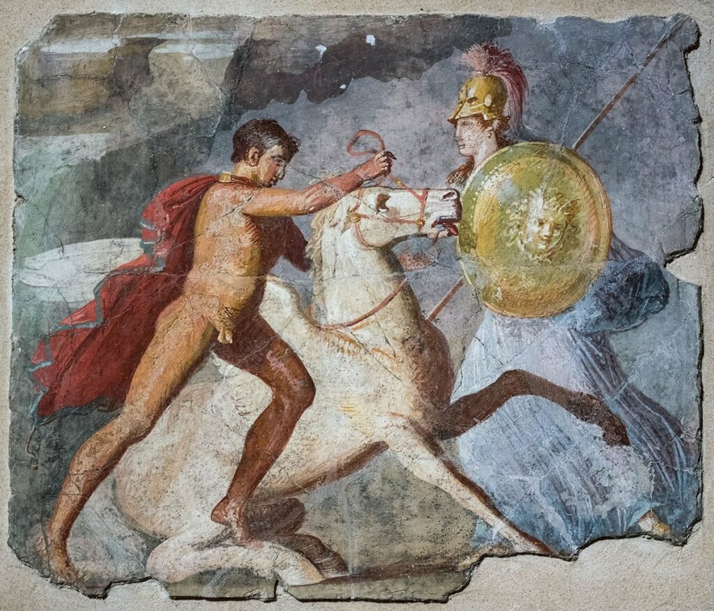 Pegasus with Bellerophon and Athena, a critical story in Greek mythology