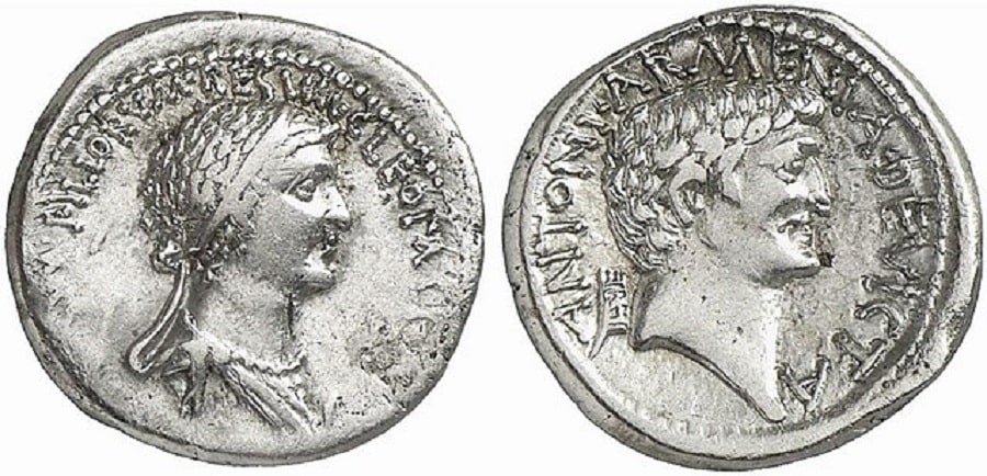 Νομίσματα-που απεικονίζουν-Κλεοπάτρα-και-Μάρκο-Αντώνιος